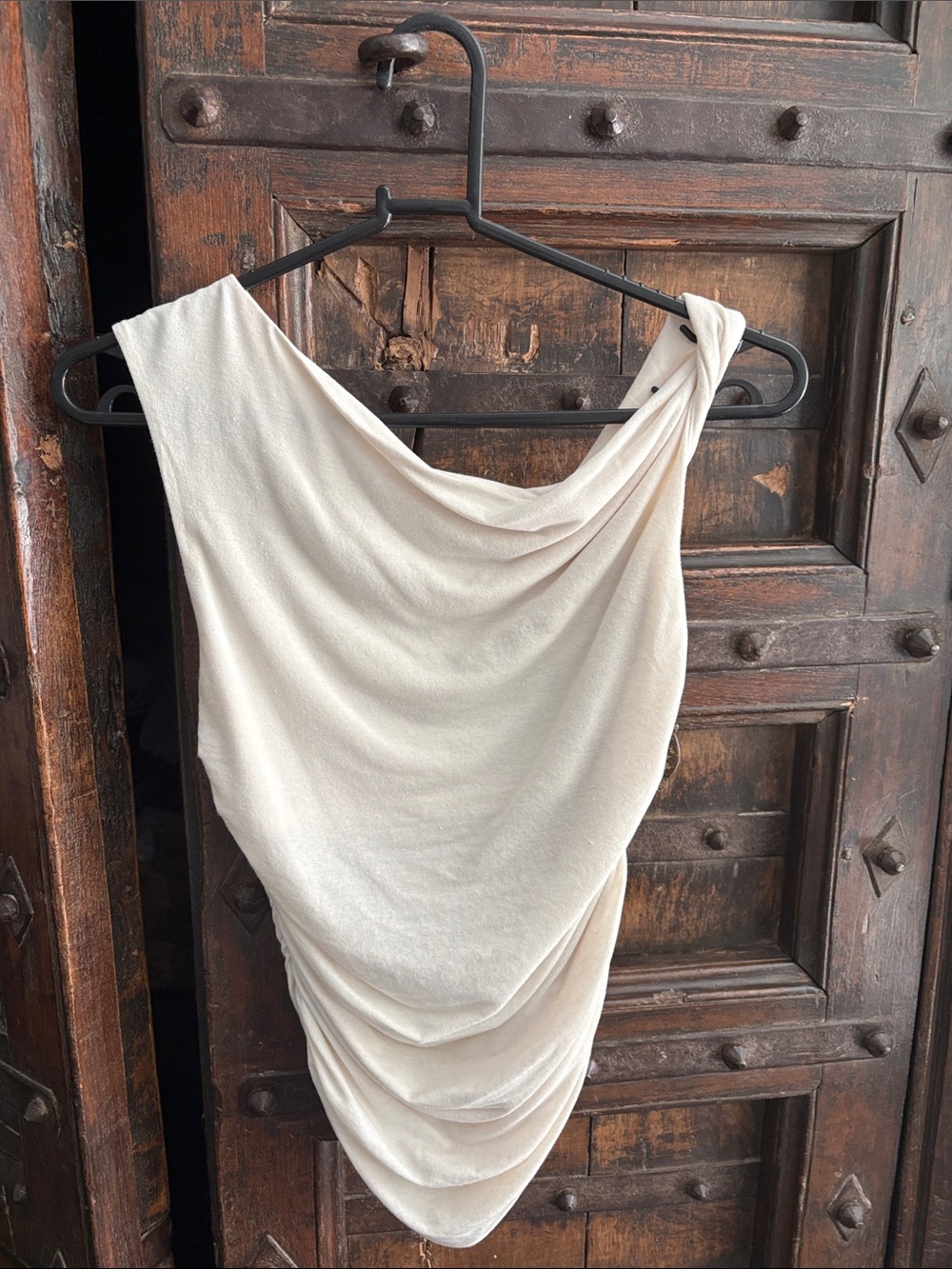 Zara Cream Draped One-Shoulder Short Sleeve Top